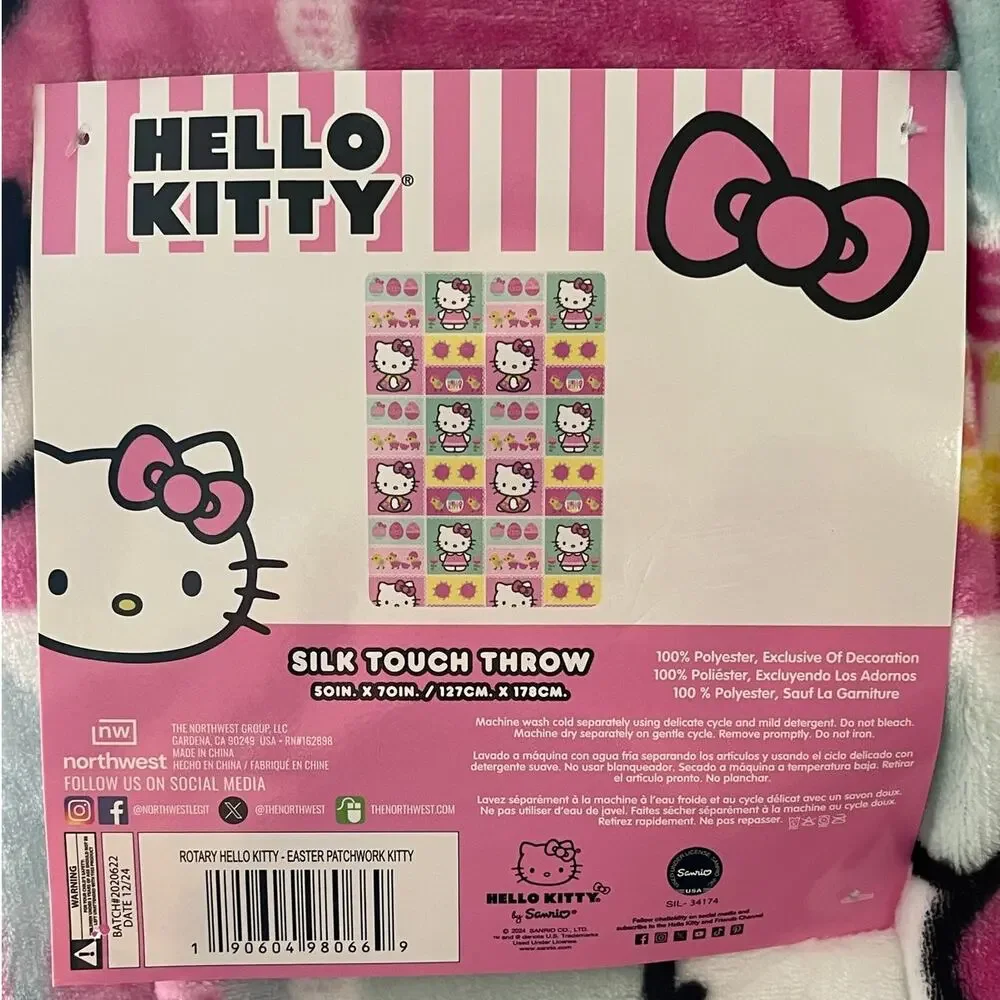 Hello Kitty Pink Silk Touch Throw Blanket 50 x 70 Super Soft Plush NEW Stamps
